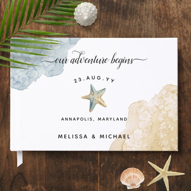 Livre D'or Aquarelle Dusty Blue Starfish 🌊 Plage Mariage (Watercolor Dusty Blue Starfish 🌊 Beach Wedding Guest Book
)