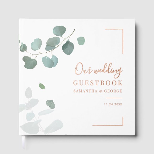 Livre D'or Aquarelle Eucalyptus Rose Gold Mariage (Recto)
