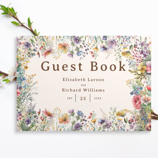 Livre D'or Aquarelle fleurie Fleur sauvage couleur budget (Budget Colorful Wildflower Floral Watercolor Wedding)