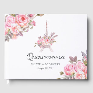 Livre D'or Aquarelle Fleurie Rose Vintage Paris Quinceanera