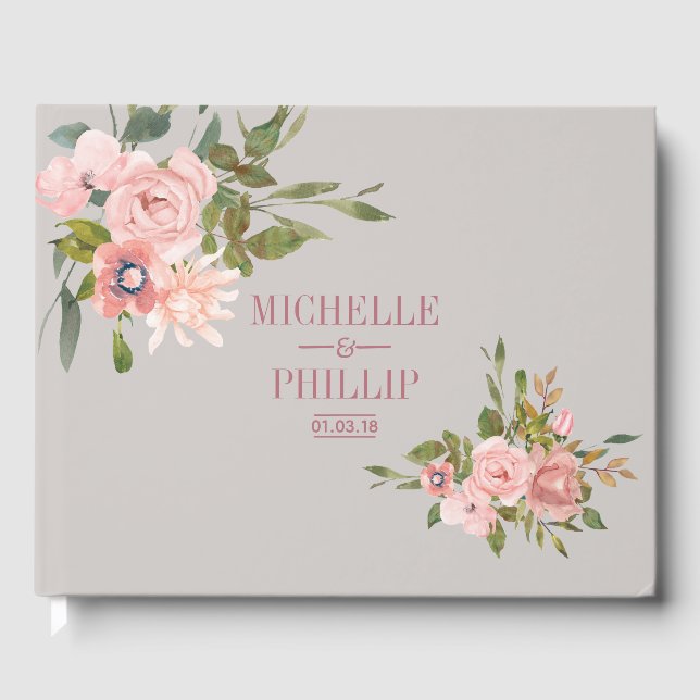 Livre D'or Aquarelle floral Blush et Rose Mariage or (Recto)