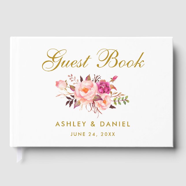 Livre D'or Aquarelle Floral Rose Blush Mariage or (Recto)