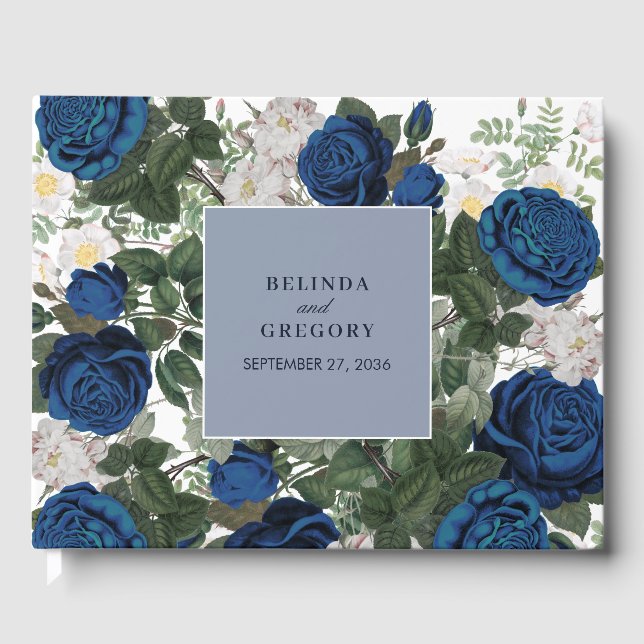 Livre D'or Aquarelle Florale Bleue Moderne Mariage élégant (Recto)