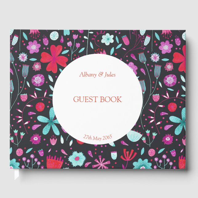 Livre D'or Aquarelle florale Boho foncé (Recto)