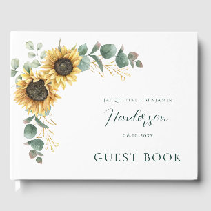 Livre D'or Aquarelle Florale Tournesol Eucalyptus Mariage