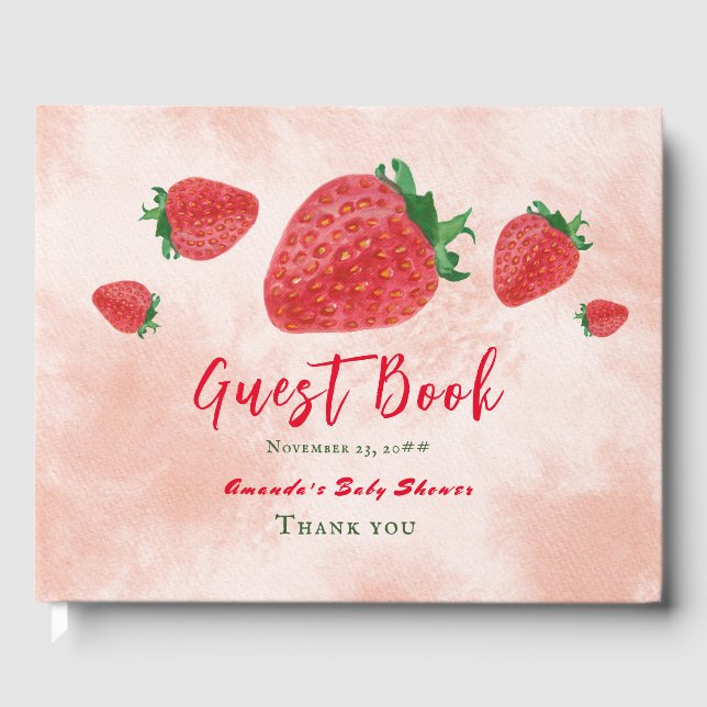 Livre D'or Aquarelle Fraise Berry Baby shower sucré (Recto)