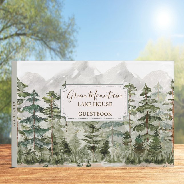 Livre D'or Aquarelle Green Forest Mountain Cabine Lake House (In situ)