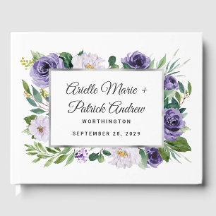 Livre D'or Aquarelle gris argenté violet Mariage floral