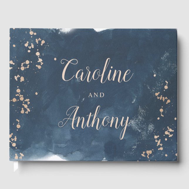 Livre D'or Aquarelle Indigo brillant Mariage or (Recto)
