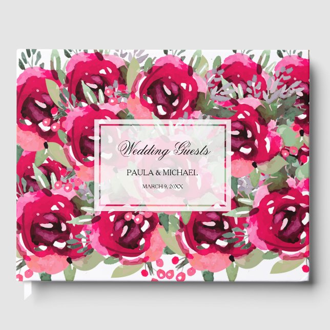 Livre D'or Aquarelle Mariage de fleurs rose chaud (Recto)
