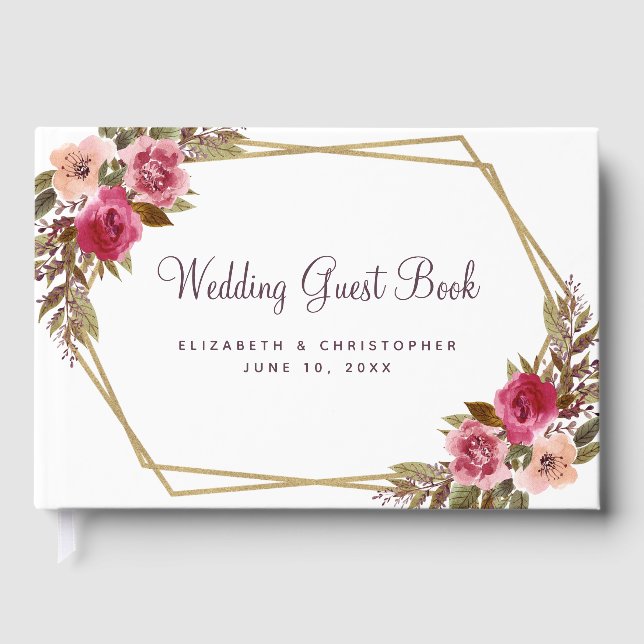 Livre D'or Aquarelle mariage Gold Frame Chic Floral Élégant (Recto)