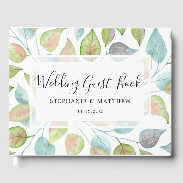 Livre D'or Aquarelle moderne Peint couleur Feuille Mariage (Recto)