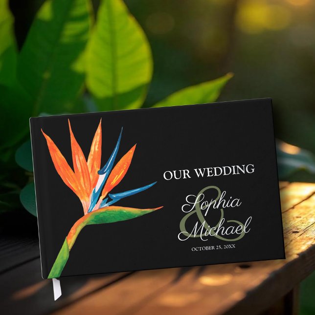 Livre D'or Aquarelle Oiseau du Mariage Paradise (Watercolor Bird of Paradise Wedding Foil Guest Book)