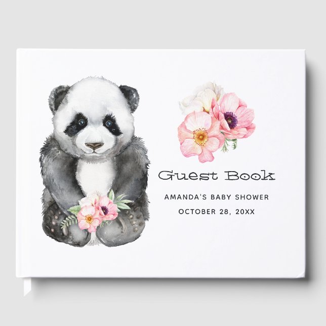 Livre D'or Aquarelle Panda Floral Girl Baby shower (Recto)