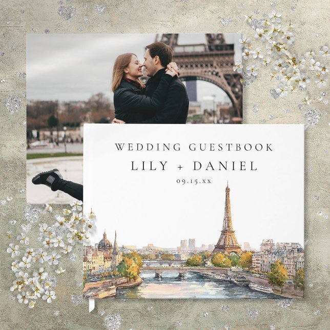 Livre D'or Aquarelle Paris France Mariage Photo (Watercolor Paris France Wedding Photo Guest Book)