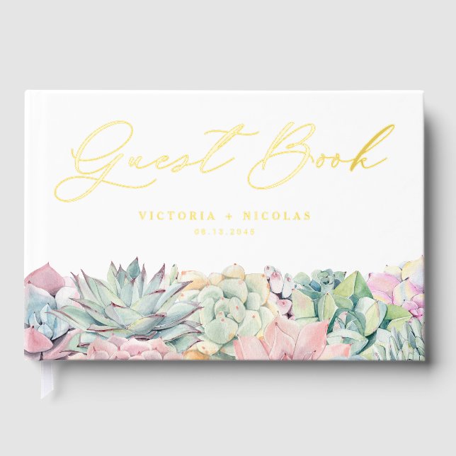 Livre D'or Aquarelle Pastel Succulents Mariage (Recto)