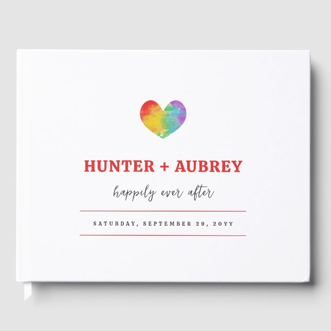 Livre D'or Aquarelle Remplie Fierté Coeur Gay Lesbien Mariage (Recto)