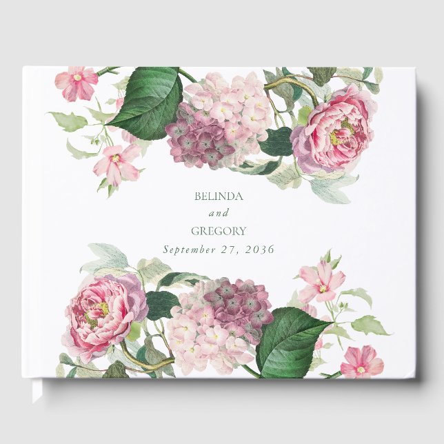 Livre D'or Aquarelle romantique Fleurs roses Mariage de jardi (Recto)