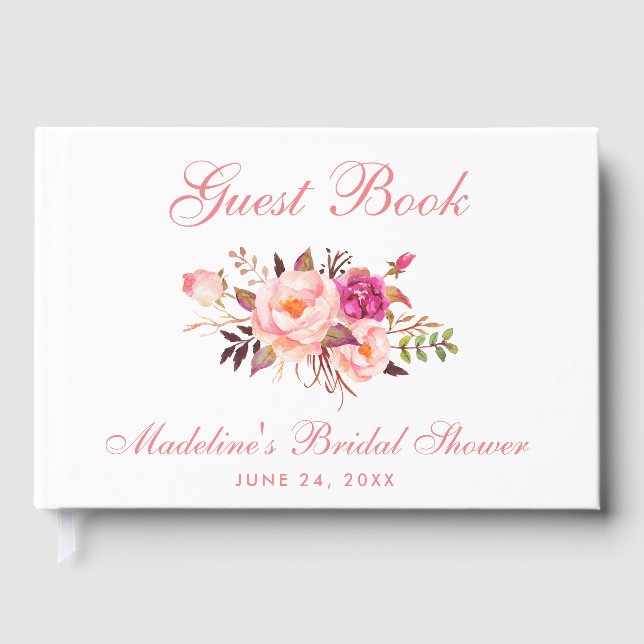 Livre D'or Aquarelle rose Blush Fête des mariées florale (Recto)