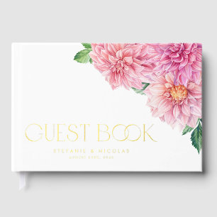 Livre D'or Aquarelle rose Dahlia Fleurs Printemps Mariage