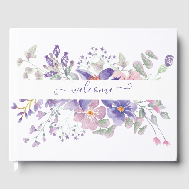 Livre D'or Aquarelle rose et violet florale personnalisée (Recto)