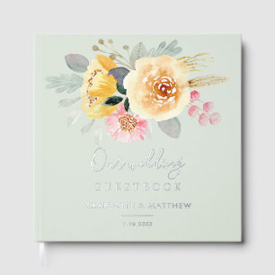Livre D'or Aquarelle rose Mariage de script Floral Argent