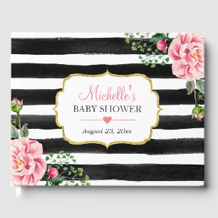 Livre D'or Aquarelle rose pâle Baby shower à rayures florales