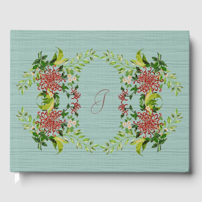 Livre D'or Aquarelle Rouge Gerbera Daisy avec verdure (Recto)