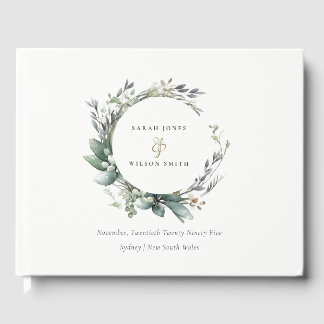Livre D'or Aquarelle rustique Mariage de serrure vert feuilla