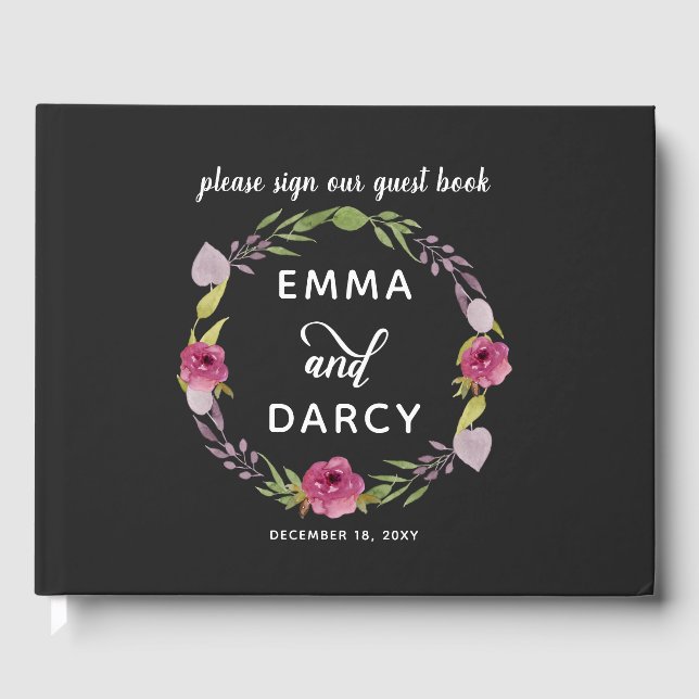 Livre D'or Aquarelle rustique Mariage rose (Recto)