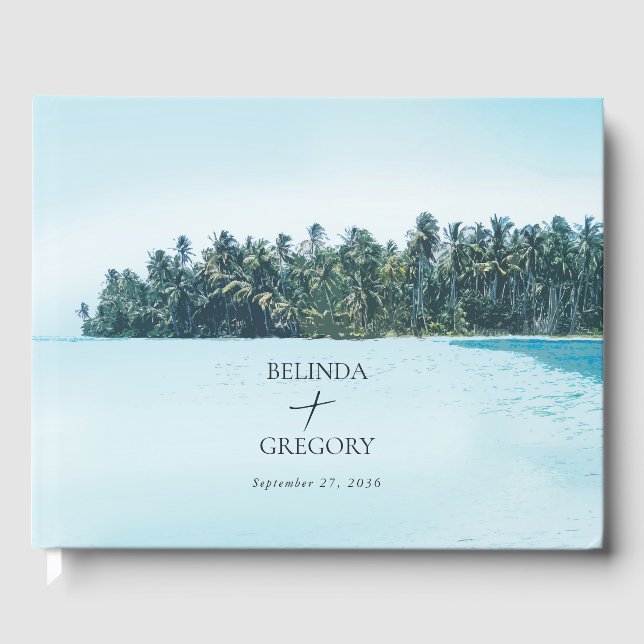Livre D'or Aquarelle tropicale Palms & Mariage de plage (Recto)
