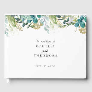 Livre D'or Aquarelle turquoise Mariage botanique Monogramme