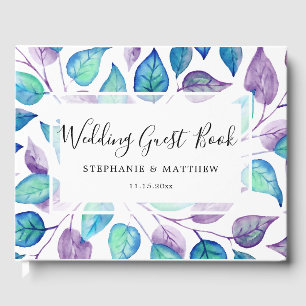 Livre D'or Aquarelle Turquoise violet peint Mariage Feuille