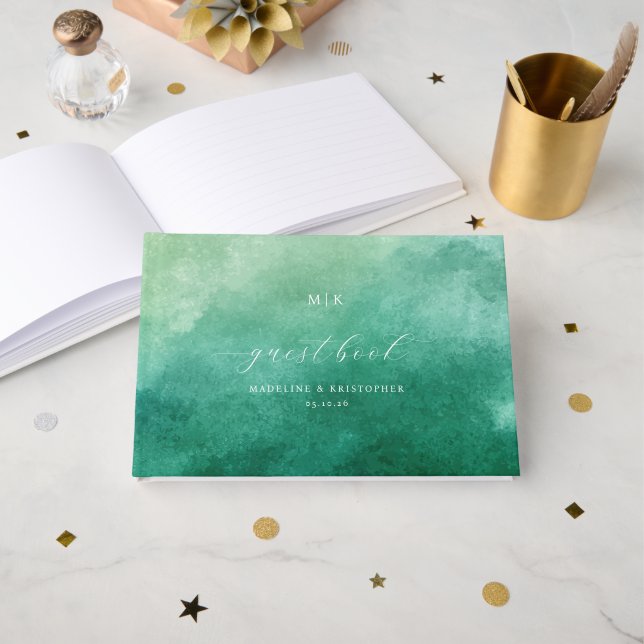 Livre d'or aquarelle vert serein (Recto ouvert)