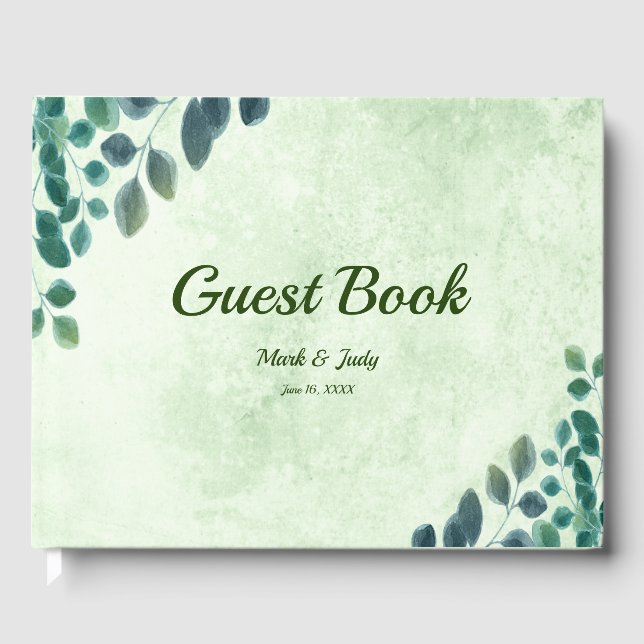 Livre D'or Aquarelle verte Eucalyptus Mariage Feuille (Recto)