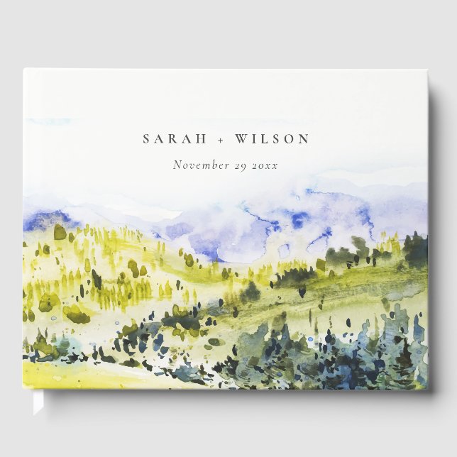 Livre D'or Aquarelle verte Jaune Campagne Hills Mariage (Recto)