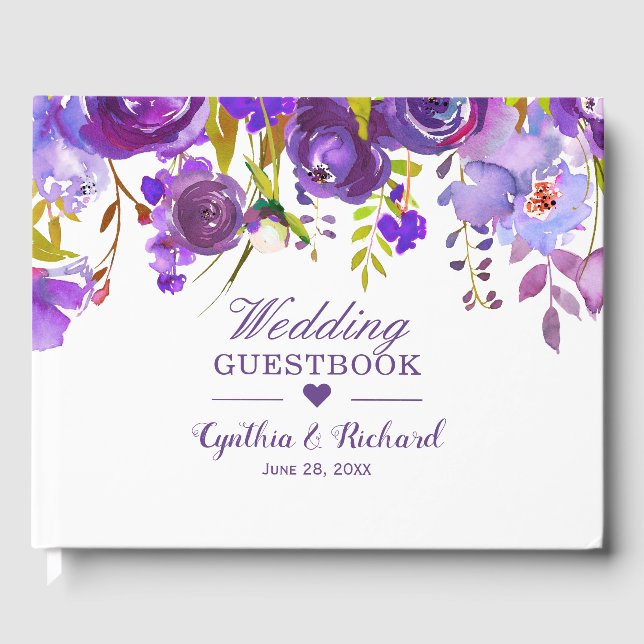 Livre D'or Aquarelle Violet Violet Floral Romantique Mariage (Recto)
