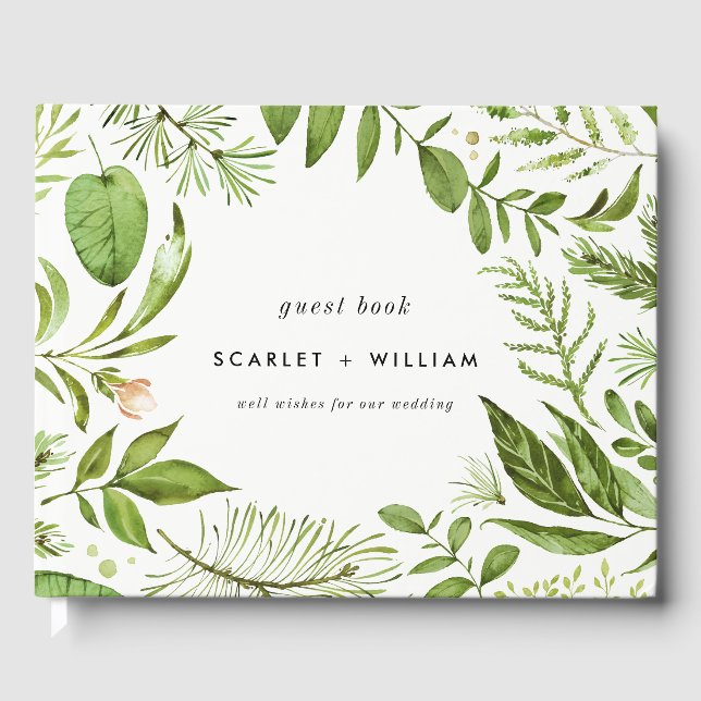 Livre D'or Aquarelle Wild Green Foliage Mariage de couronne (Recto)