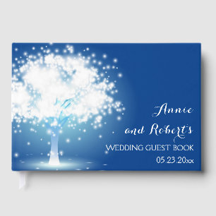 Livre D'or Arbre avec lumières scintillantes mariage bleu