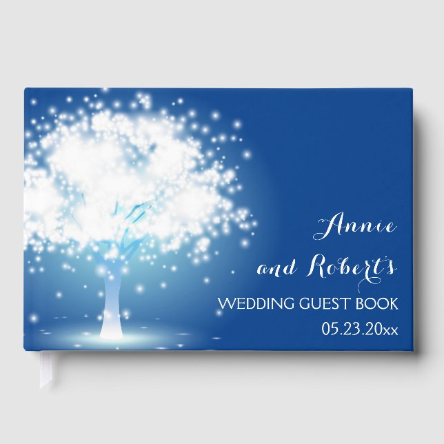 Livre D'or Arbre avec lumières scintillantes mariage bleu (Recto)
