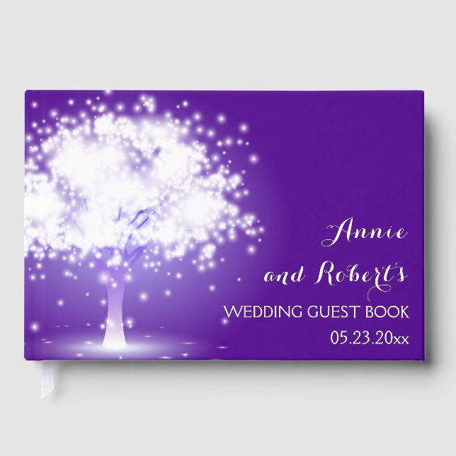 Livre D'or Arbre avec lumières scintillantes mariage violet (Recto)