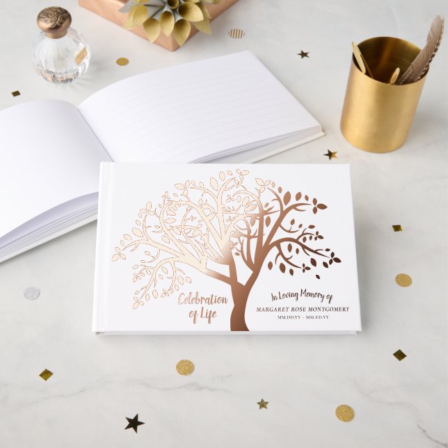 Livre D'or Arbre de célébration de la vie écriture moderne (Recto ouvert)