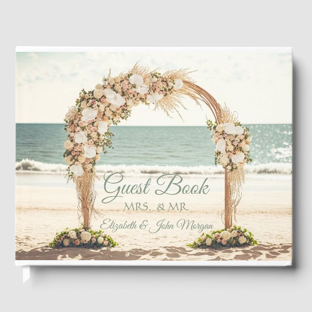 Livre D'or Arbre de mariage de plage avec roses (Recto)
