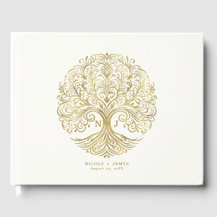 Livre D'or Arbre de Vie Crème et Or Mariage Celtique