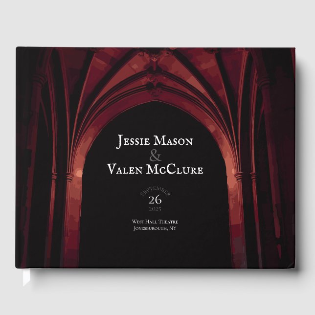 Livre D'or Arc gothique Mariage élégant Noir Noir Noir Rouge (Recto)