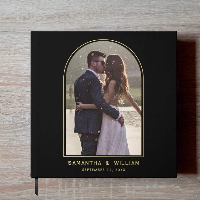 Livre D'or Arch Photo Gold Foil Typographie Mariage élégant (Wedding Arch Photo Gold Foil Guest Book)
