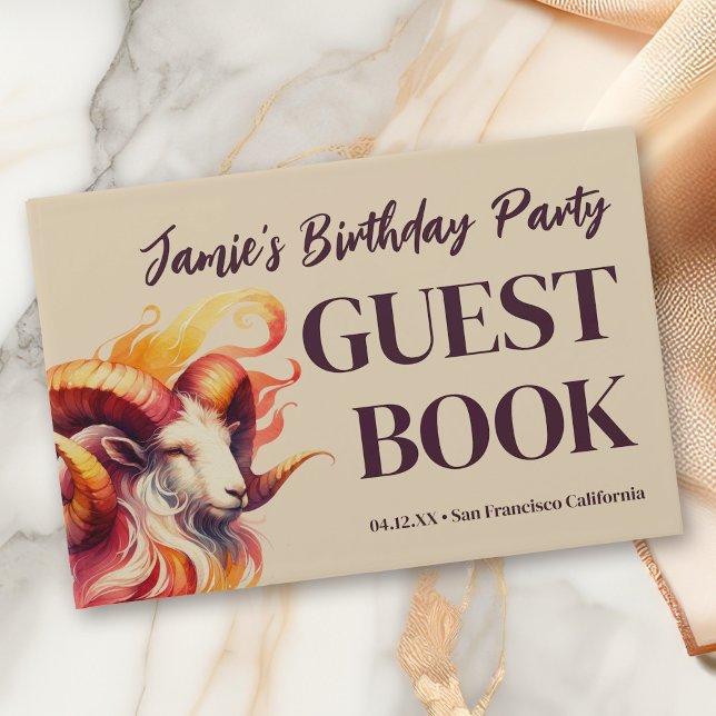Livre D'or Aries Zodiac fête d'anniversaire à thème (Watercolor Aries Zodiac-Themed Party Suite | Elevate it with Extras Like This Guestbook!)
