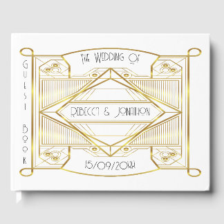 Livre D'or Art déco Elegant Gold and White Guest Book