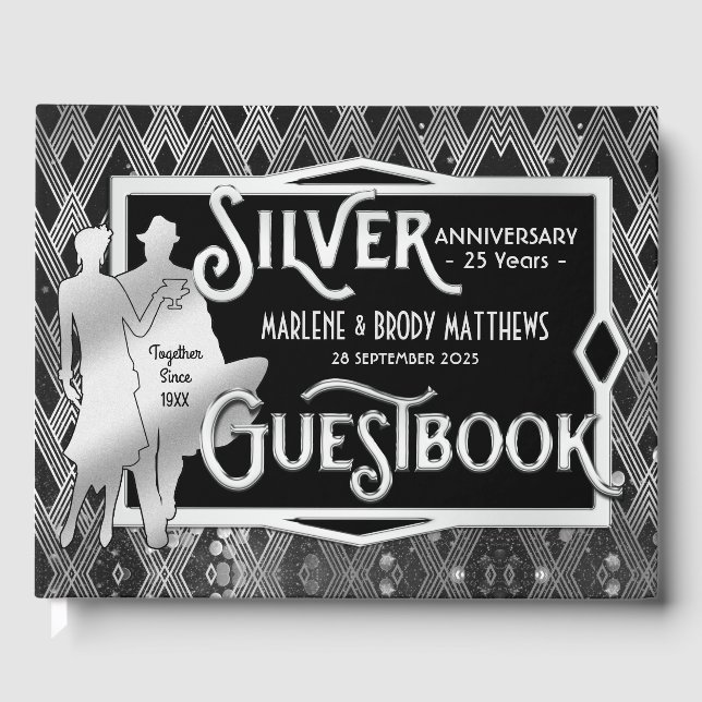 Livre D'or Art Déco Mariage Argent Anniversaire Grand Gatsby (Recto)