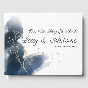 Livre D'or Artistic Chic Navy Blue Splashes Gold Dust Mariage